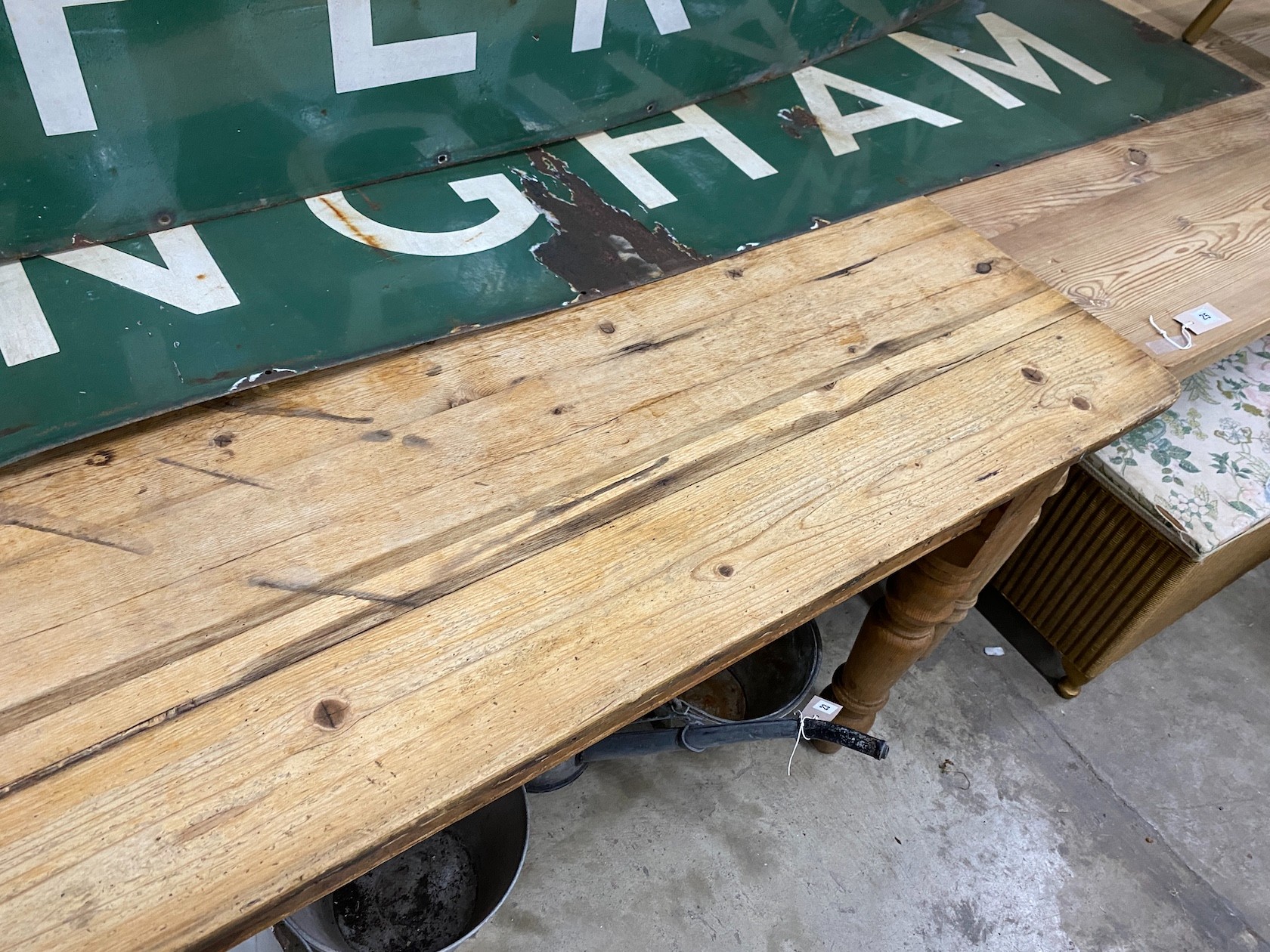 A Victorian and later rectangular pine kitchen table, width 183cm, depth 90cm, height 76cm